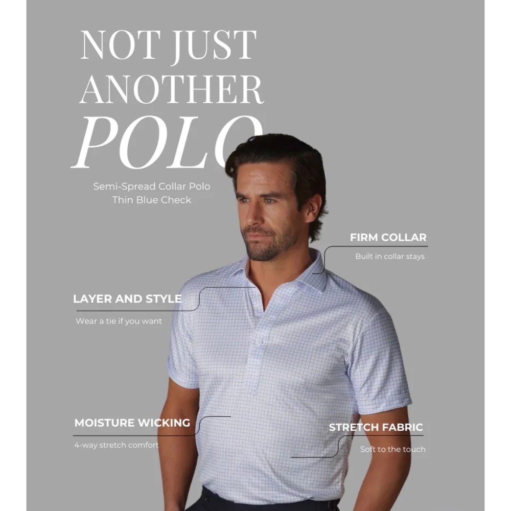 Collars & Co Mens Dress Collar Polo Size Large Thin Blue Check NEW - Picture 10 of 10